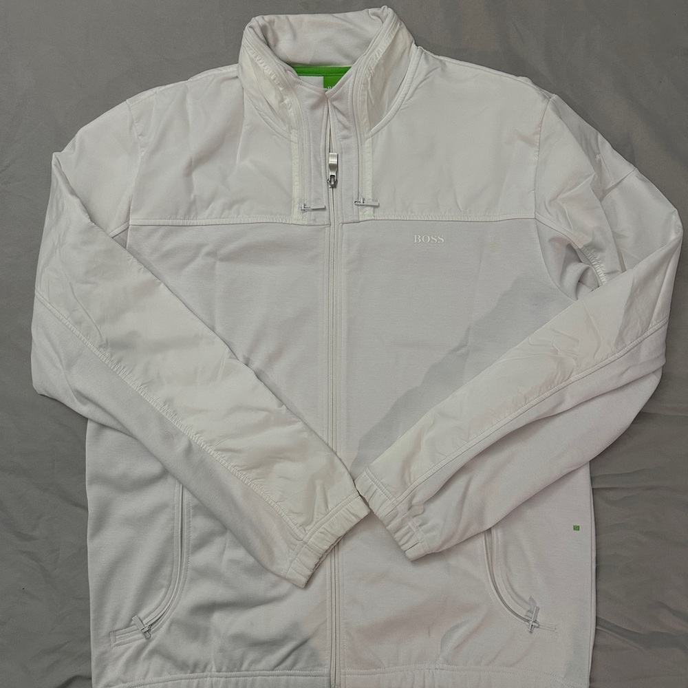 BOSS Men's White Lightweight Zip-Front Shirt Jacket